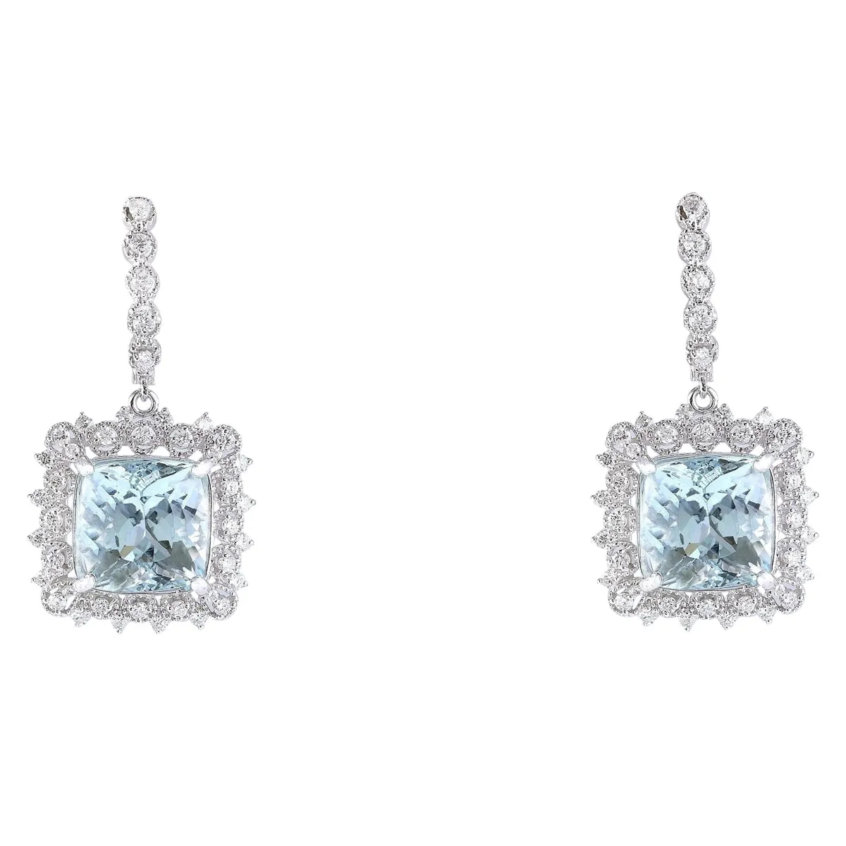 17.29 Carat Natural Aquamarine 14K White Gold Diamond Earrings