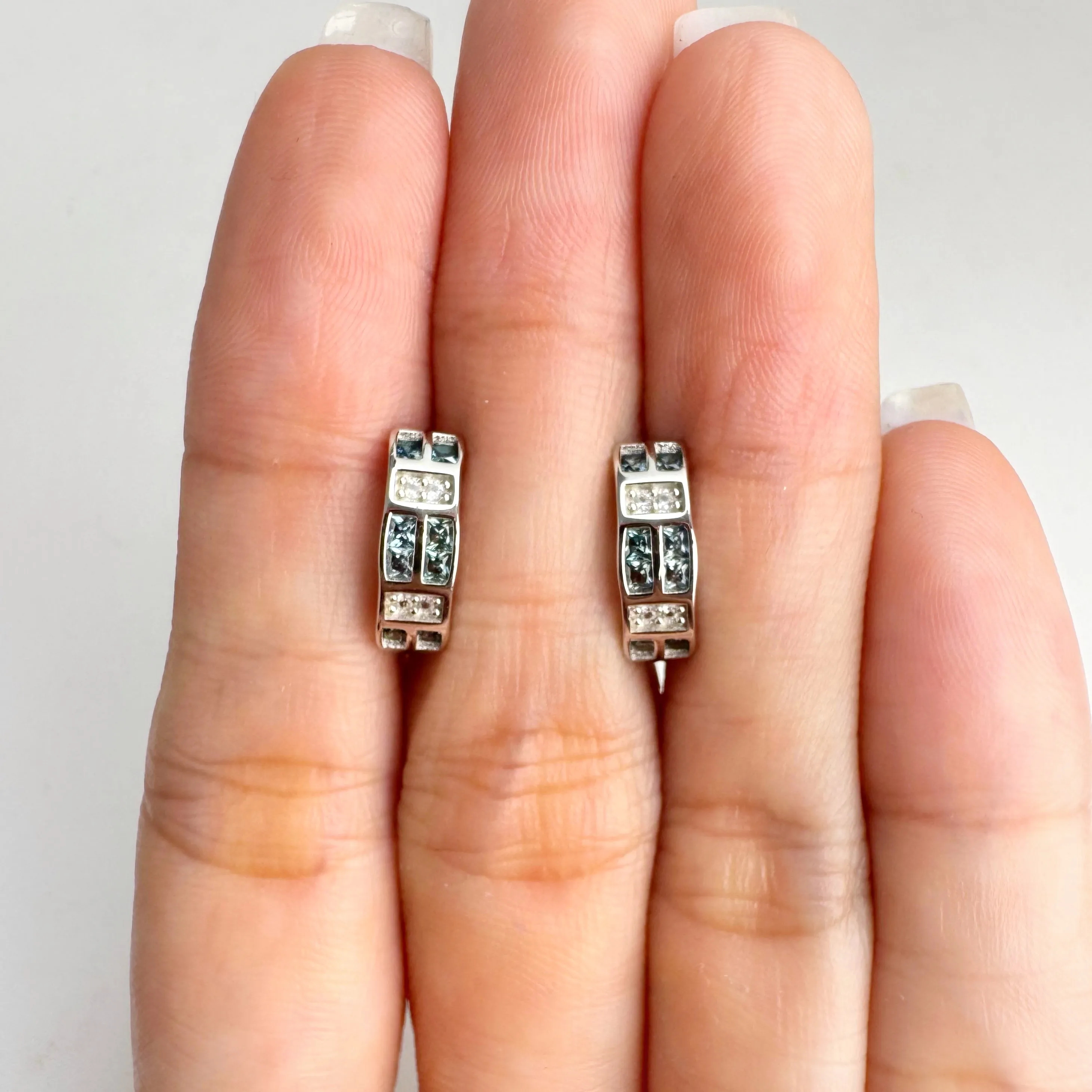 1.8 mm. Square Cut Blue Thai Sapphire with Cz Accents Cluster Earrings