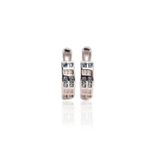 1.8 mm. Square Cut Blue Thai Sapphire with Cz Accents Cluster Earrings