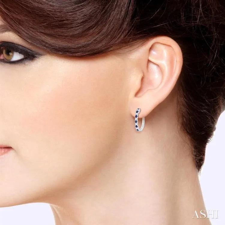1.80 MM Round Shape Sapphire and 1/4 ctw Round Cut Diamond Precious Hoop Earring in 10K White Gold