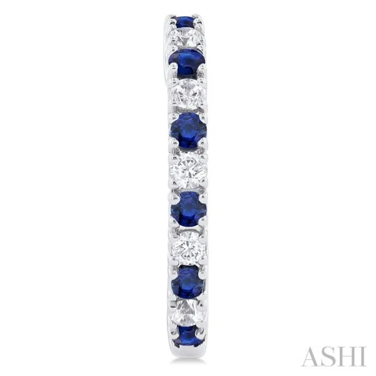 1.80 MM Round Shape Sapphire and 1/4 ctw Round Cut Diamond Precious Hoop Earring in 10K White Gold
