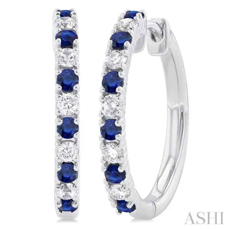 1.80 MM Round Shape Sapphire and 1/4 ctw Round Cut Diamond Precious Hoop Earring in 10K White Gold