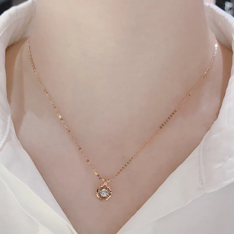 18K Gold 0.042 Carat White Natural Diamond Dancing Pendant Necklace