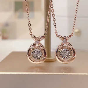 18K Gold 0.042 Carat White Natural Diamond Dancing Pendant Necklace