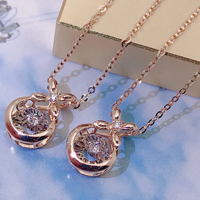 18K Gold 0.042 Carat White Natural Diamond Dancing Pendant Necklace