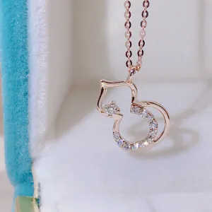 18K Gold 0.085ct Natural Diamond Gourd Shaped Pendant Necklace