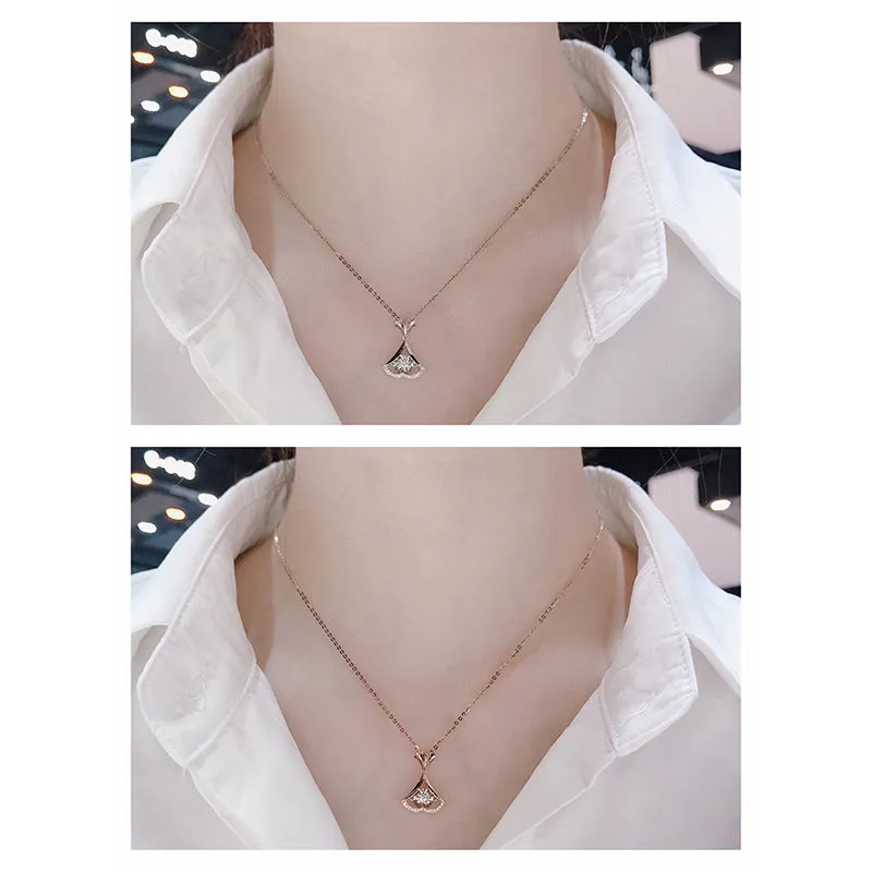 18K Gold 0.085ct Natural Diamond Waves Dancing Pendant Necklace Color H, Clarity SI