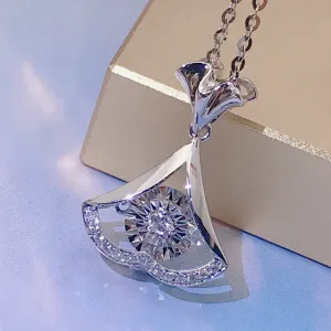 18K Gold 0.085ct Natural Diamond Waves Dancing Pendant Necklace Color H, Clarity SI