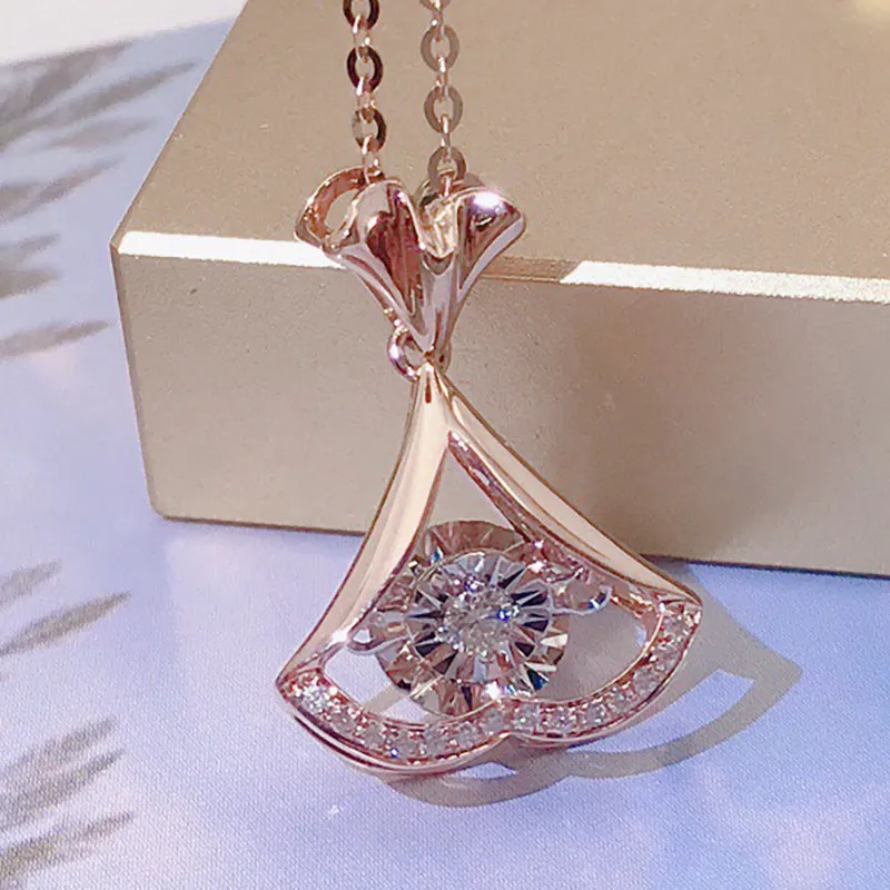 18K Gold 0.085ct Natural Diamond Waves Dancing Pendant Necklace Color H, Clarity SI
