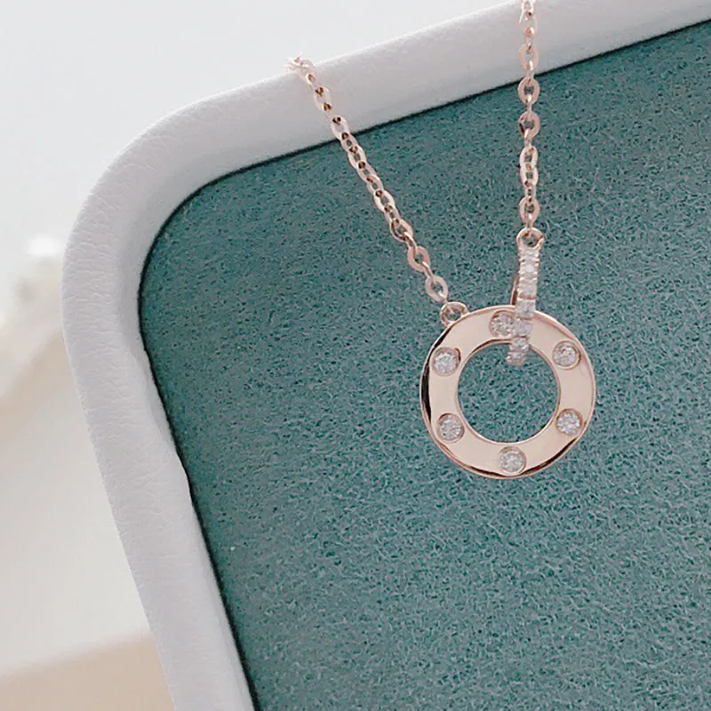 18K Gold 0.095ct Real Natural Diamond Circle Pendant Necklace