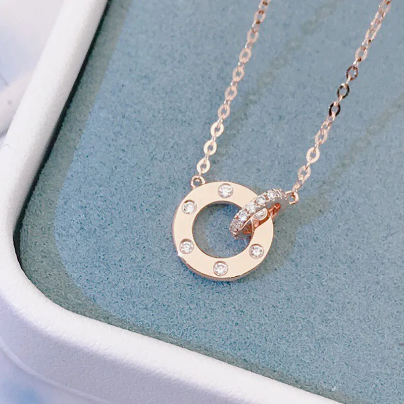 18K Gold 0.095ct Real Natural Diamond Circle Pendant Necklace