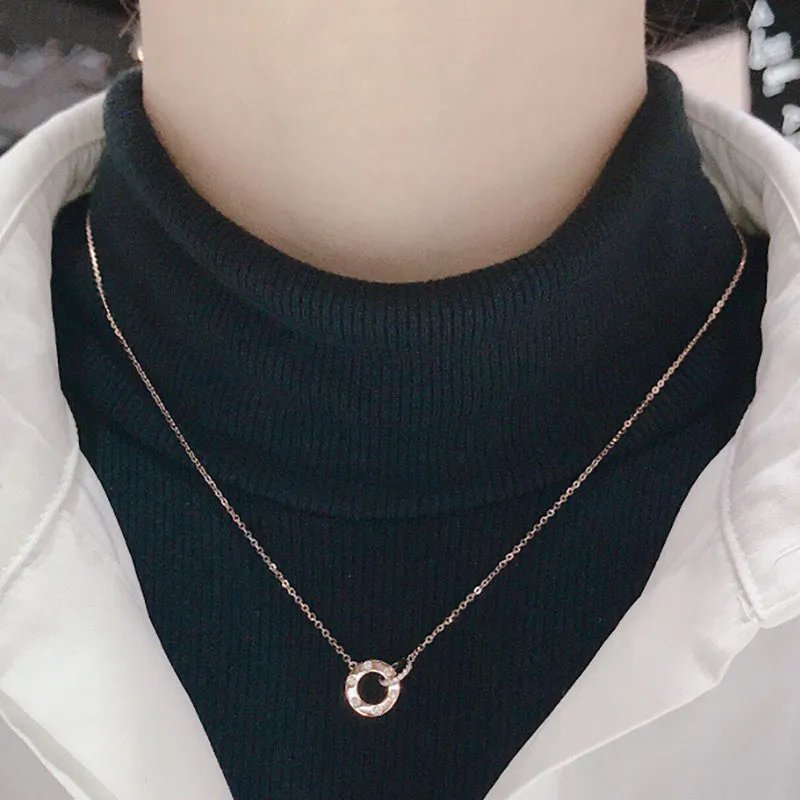 18K Gold 0.095ct Real Natural Diamond Circle Pendant Necklace