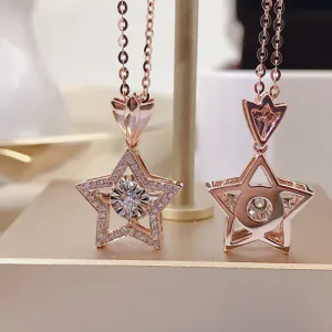 18K Gold 0.115ct Natural Diamond Star Dancing Pendant Necklace Color H, Clarity SI