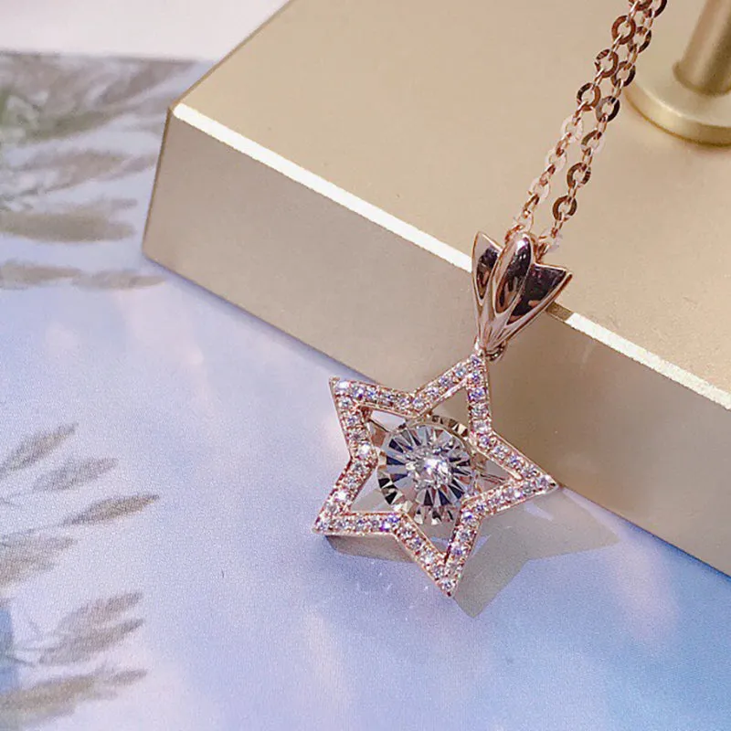 18K Gold 0.115ct Natural Diamond Star Dancing Pendant Necklace Color H, Clarity SI