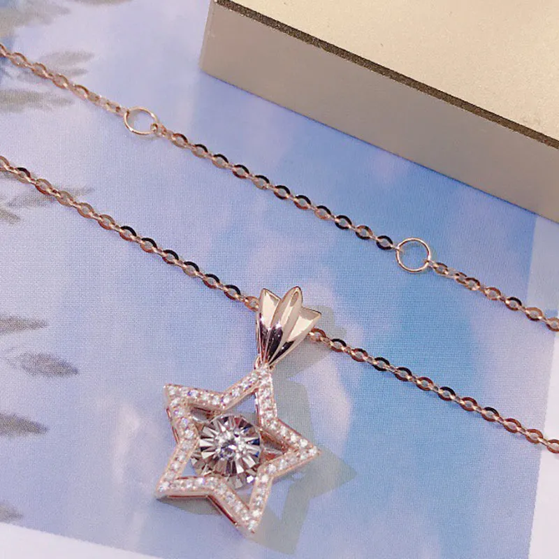 18K Gold 0.115ct Natural Diamond Star Dancing Pendant Necklace Color H, Clarity SI