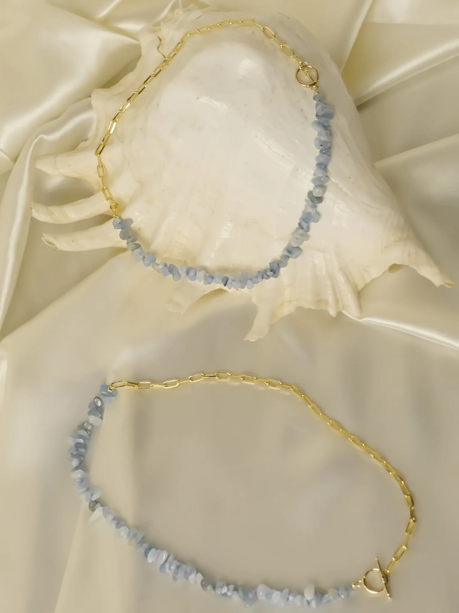 18K Gold & Aquamarine Quartz U Chain Necklace