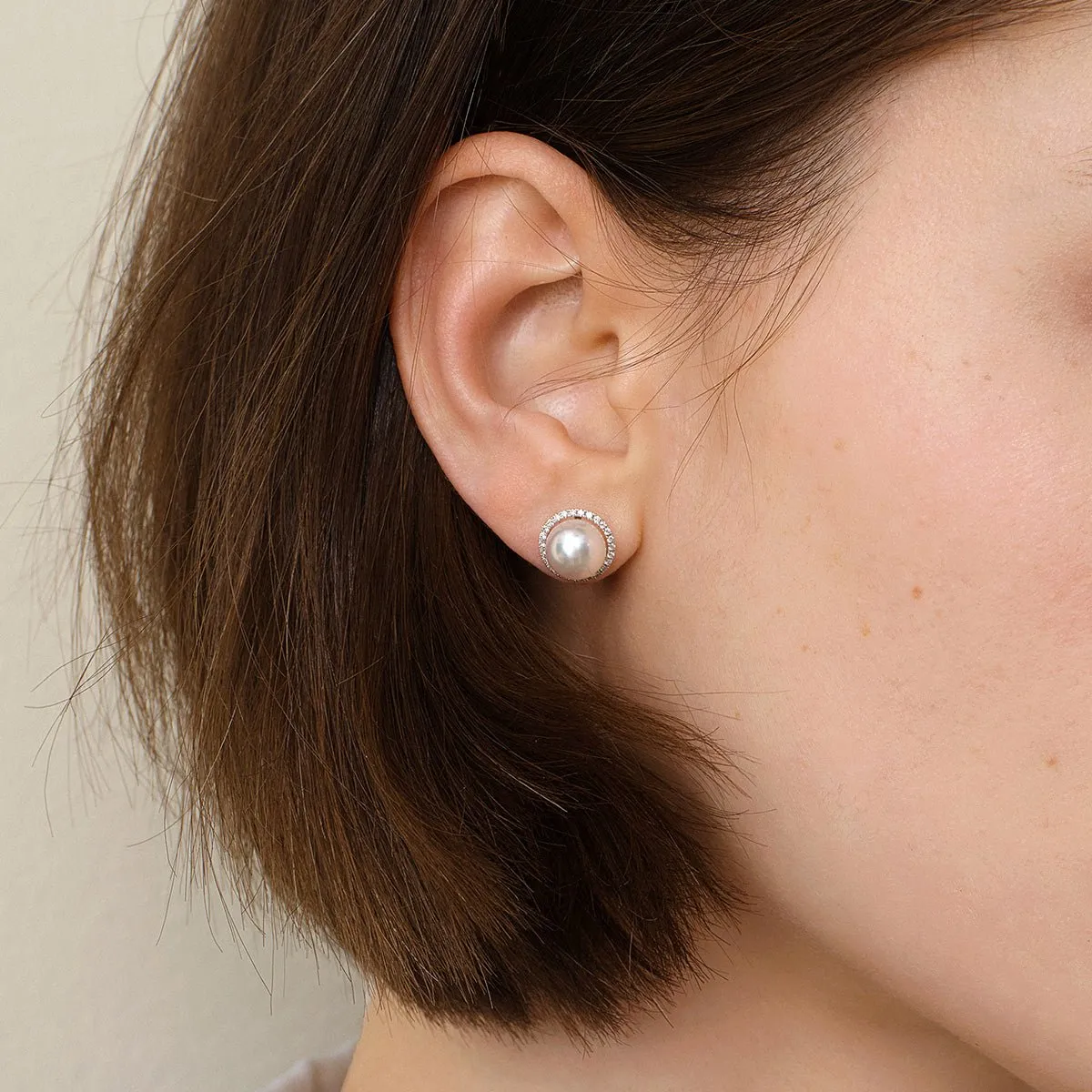 18K Gold Diamond Butterfly Circle Modular Stud Earrings