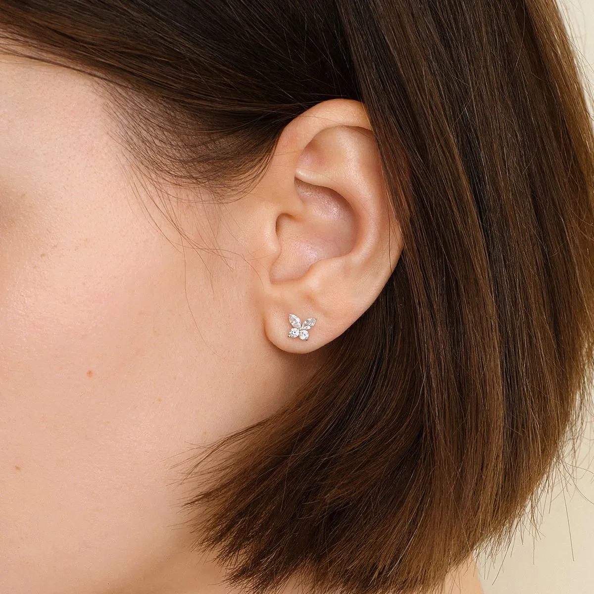 18K Gold Diamond Butterfly Circle Modular Stud Earrings