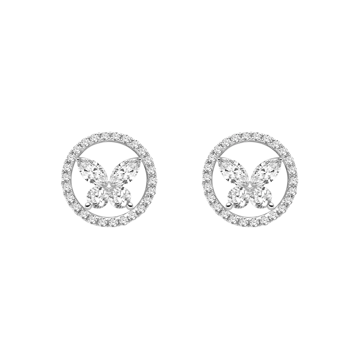 18K Gold Diamond Butterfly Circle Modular Stud Earrings