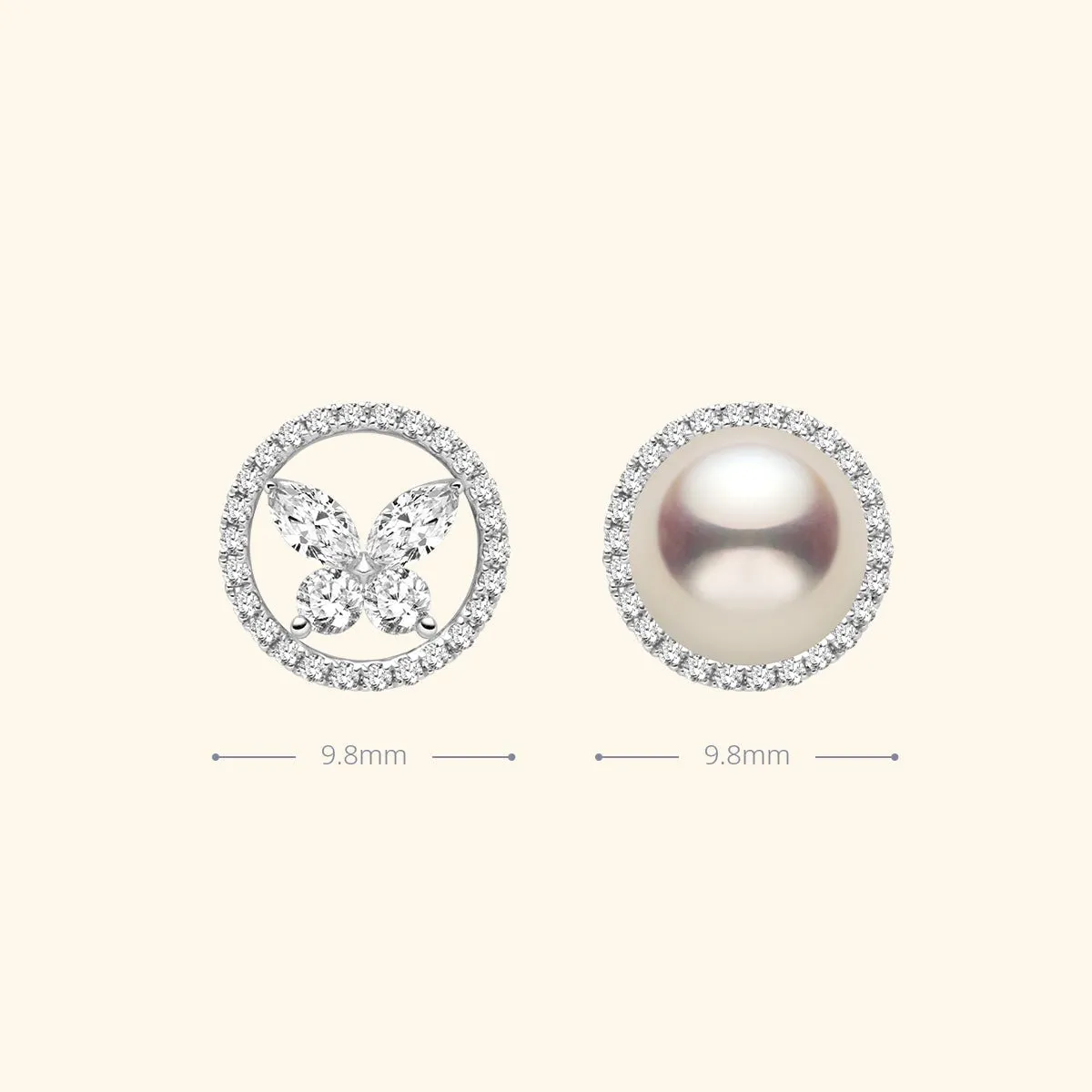 18K Gold Diamond Butterfly Circle Modular Stud Earrings