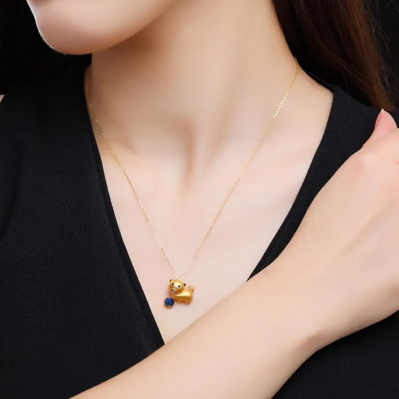 18K Gold Diamond Sapphire Round Cut Natural Opal 13X13MMM Pig Pendant Necklace