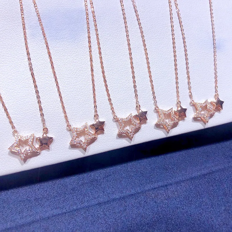 18K Gold Fashion Shiny Star Necklace Exclusively Handcrafted 0.11 Carat Natural Diamond (H-F Color, VS1-VS2 Clarity)