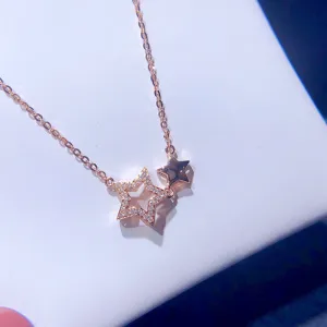 18K Gold Fashion Shiny Star Necklace Exclusively Handcrafted 0.11 Carat Natural Diamond (H-F Color, VS1-VS2 Clarity)