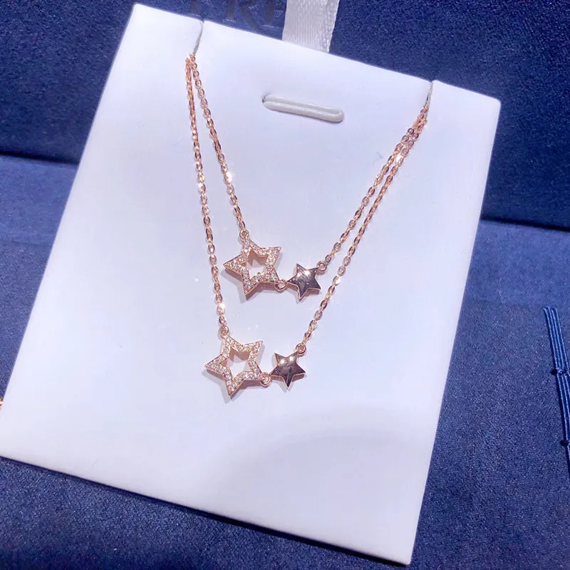 18K Gold Fashion Shiny Star Necklace Exclusively Handcrafted 0.11 Carat Natural Diamond (H-F Color, VS1-VS2 Clarity)