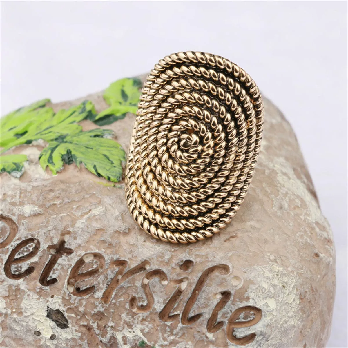 18K Gold-Plated Spiral Rope Statement Ring