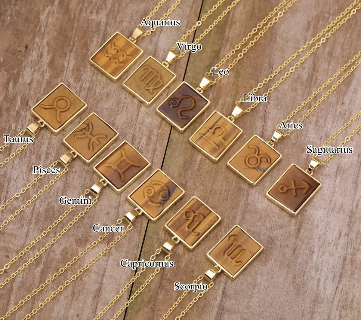 18k Gold Tiger's Eye Zodiac Necklace