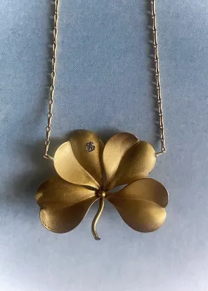 18k Vintage Four Leaf Clover Necklace with Diamond