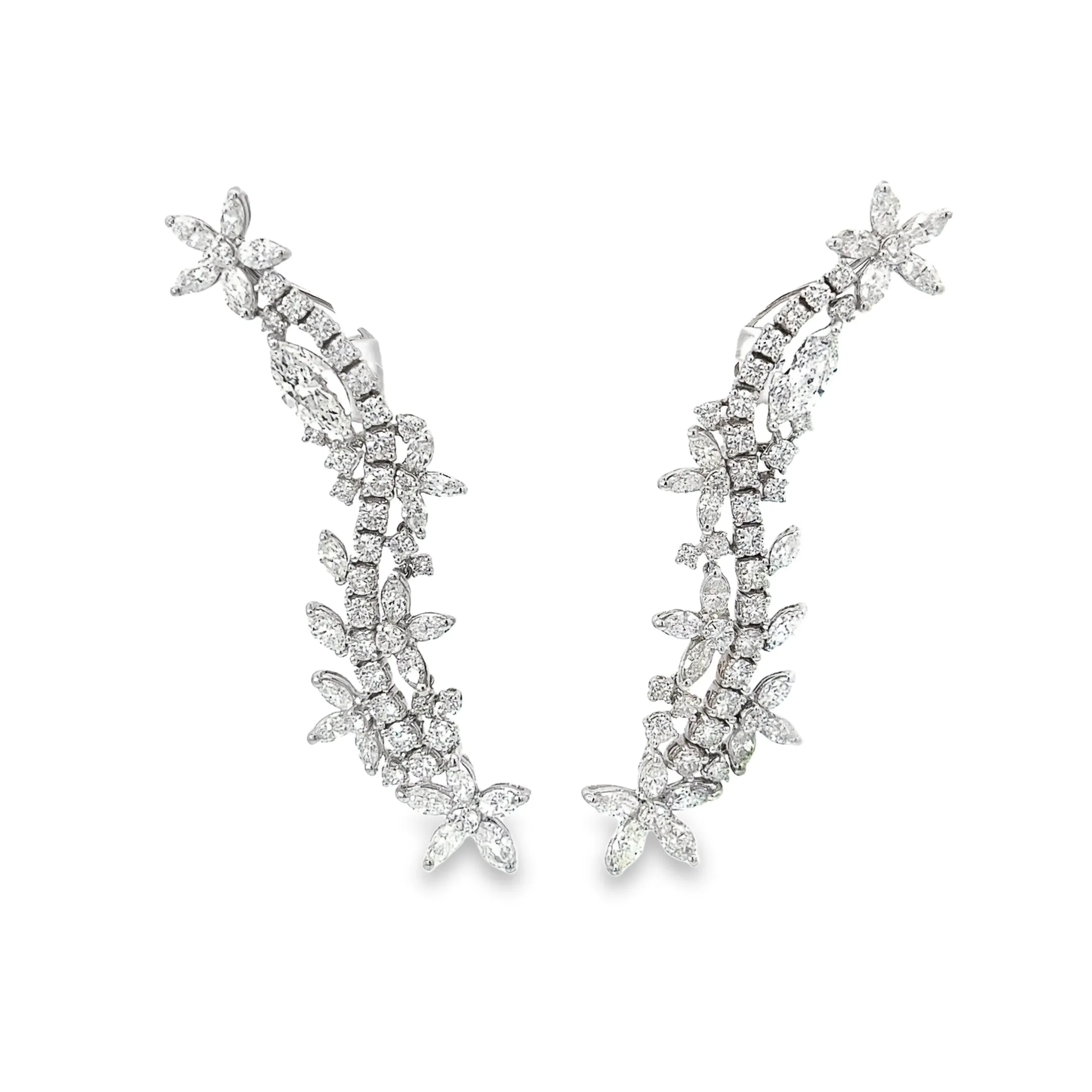 18k White Gold 12.25ct H VS2 Marquise, Princess Cut and Round Diamond Monster Climber Earrings Certified By GIA # 2225415763