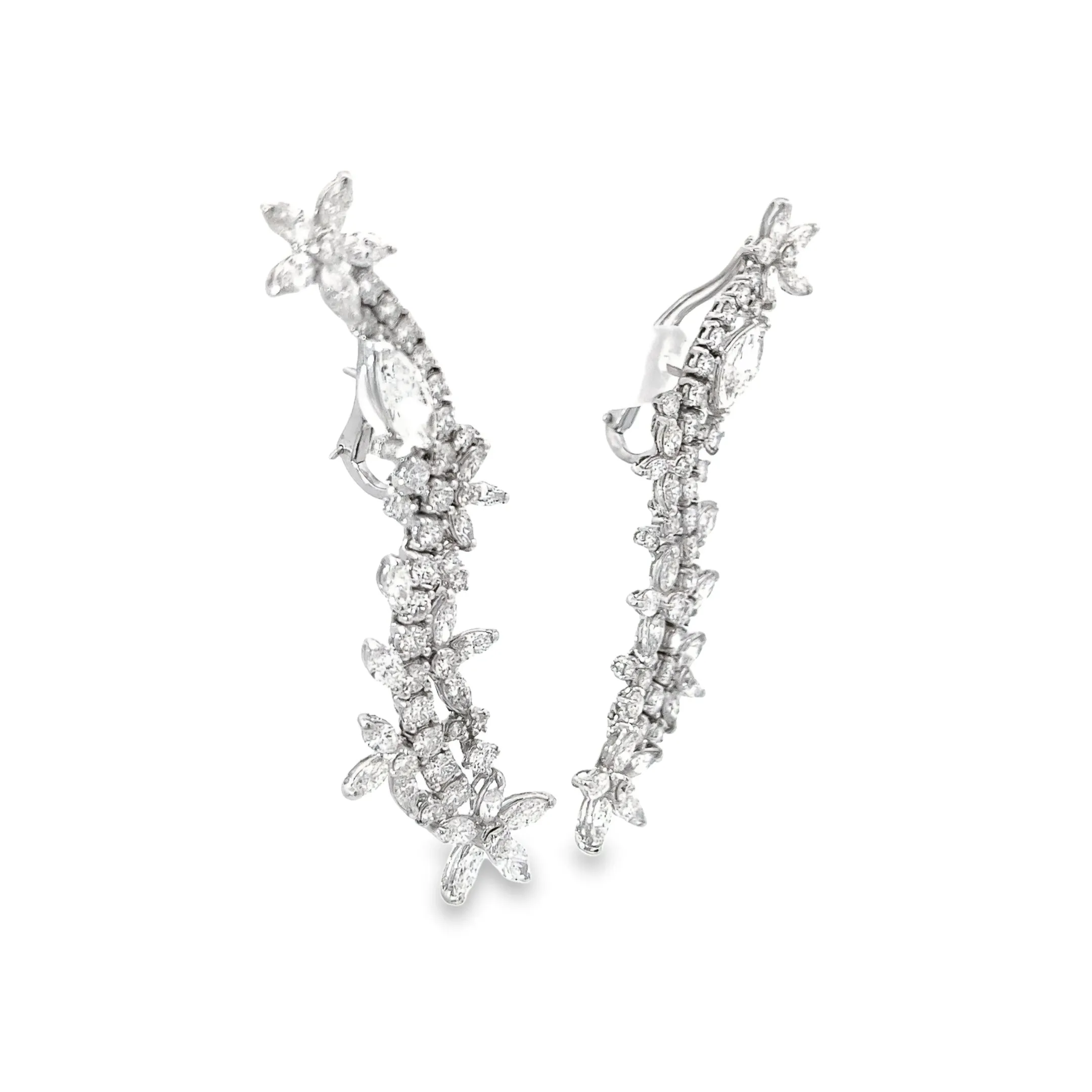 18k White Gold 12.25ct H VS2 Marquise, Princess Cut and Round Diamond Monster Climber Earrings Certified By GIA # 2225415763