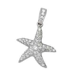 18k White Gold Large Pavé Diamond Starfish Pendant, D=.58tw