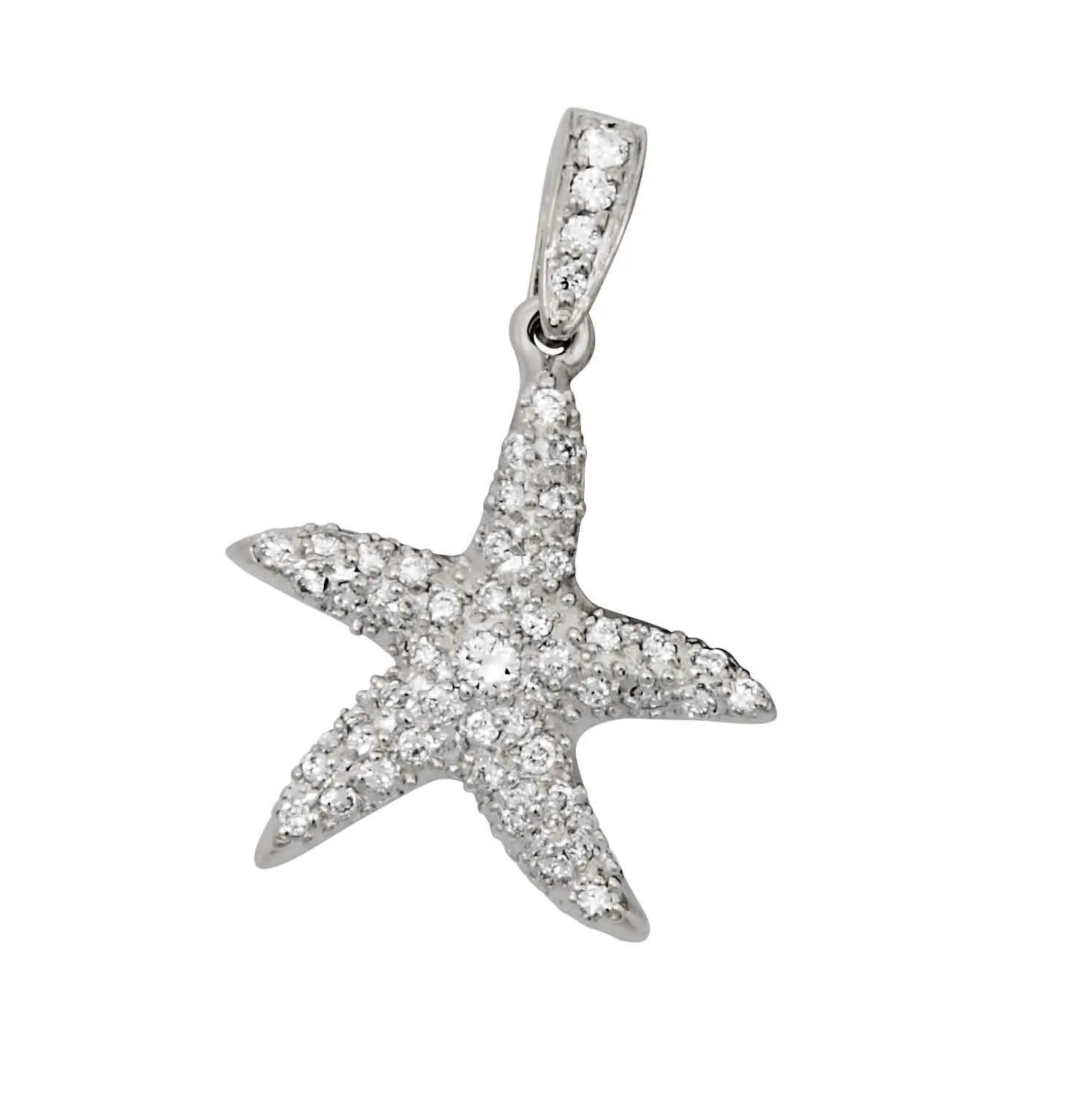 18k White Gold Large Pavé Diamond Starfish Pendant, D=.58tw