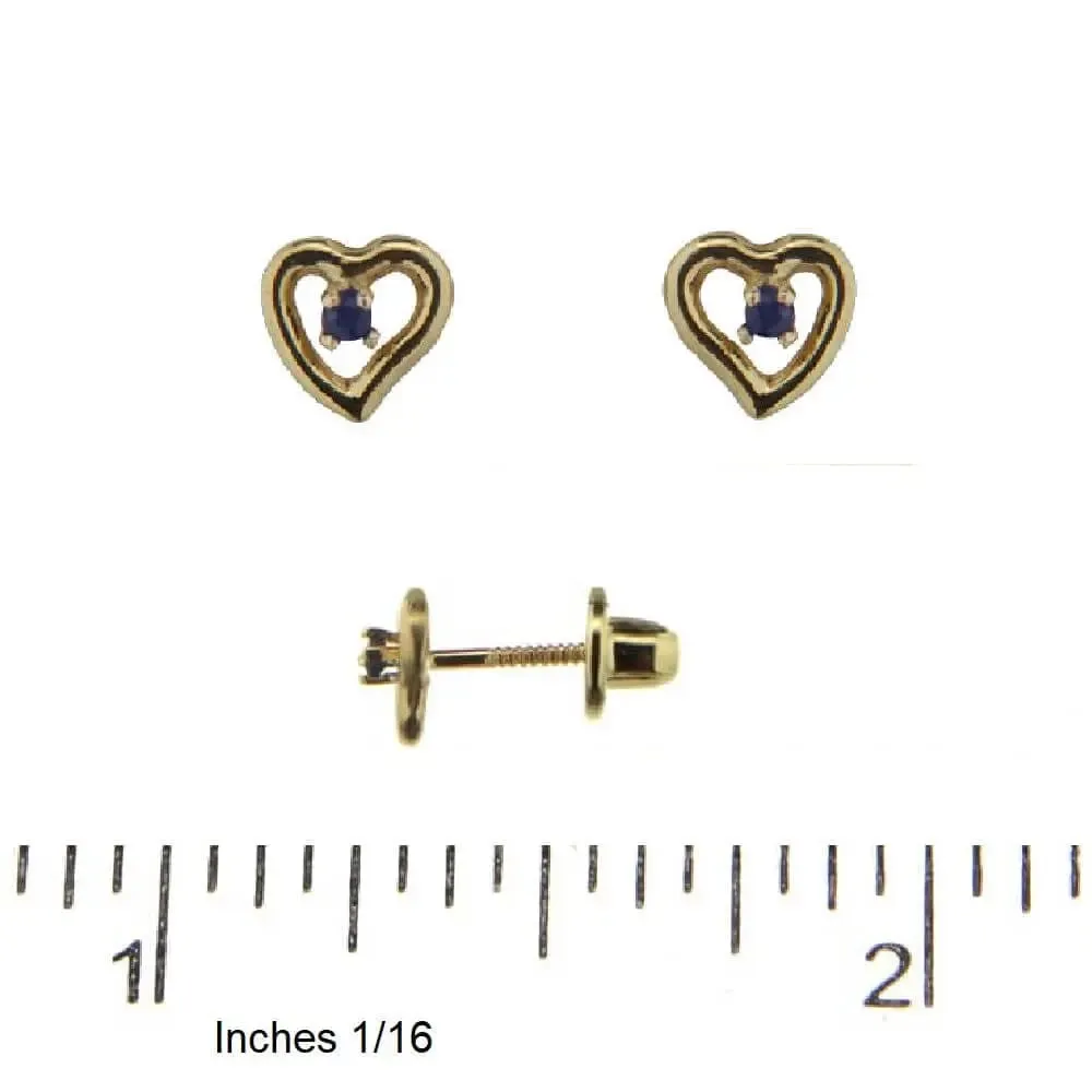 18K Yellow Gold Sapphire Heart Covered Screwback Earrings