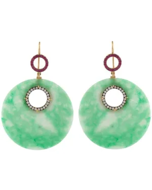 18k Yellow Gold Sapphire Jade Earrings