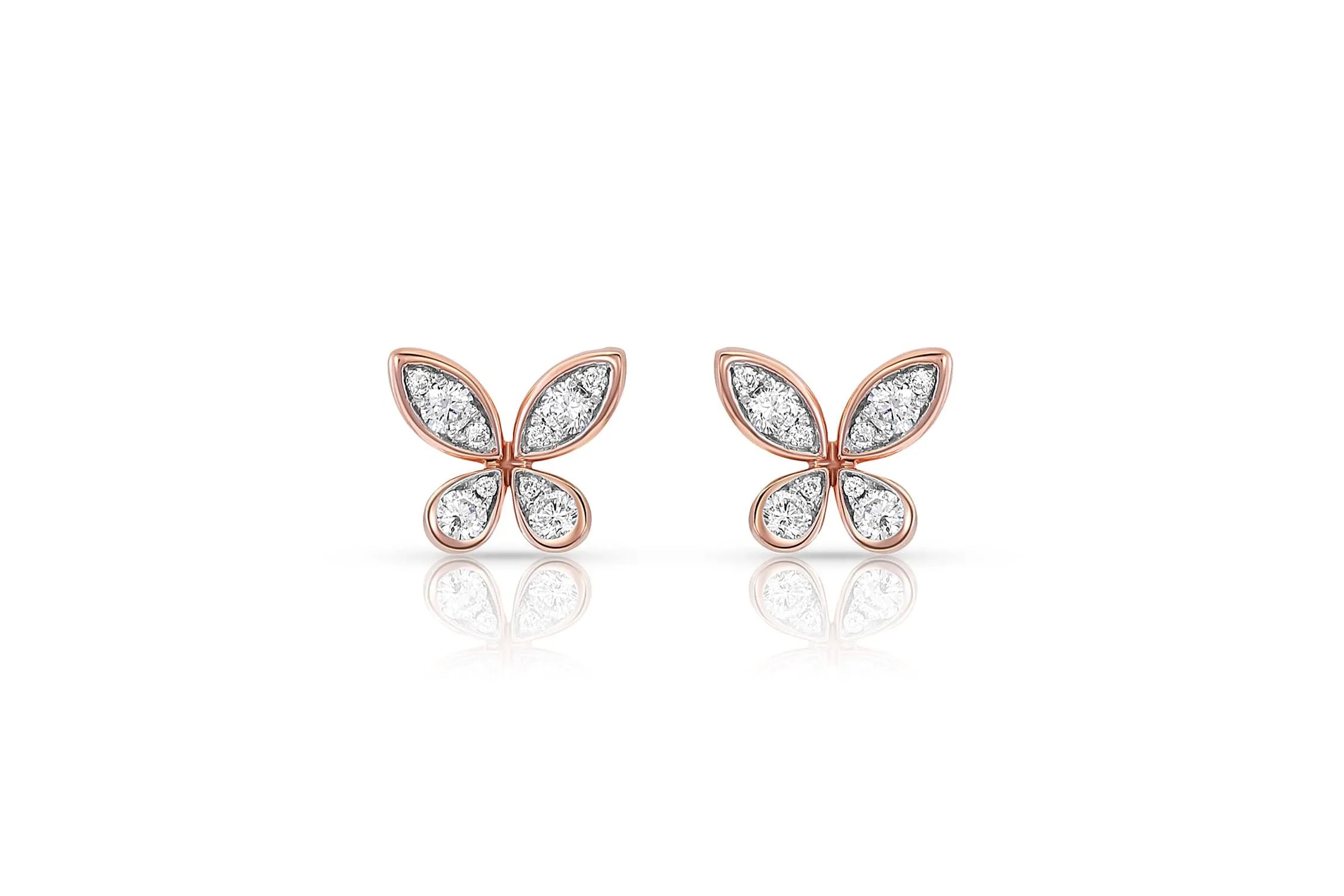 18kt Rose Gold Diamond Butterfly Stud Earrings