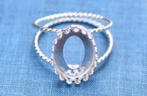 18x13mm Oval Crown Bezel Silver Double Rope Band Ring blank