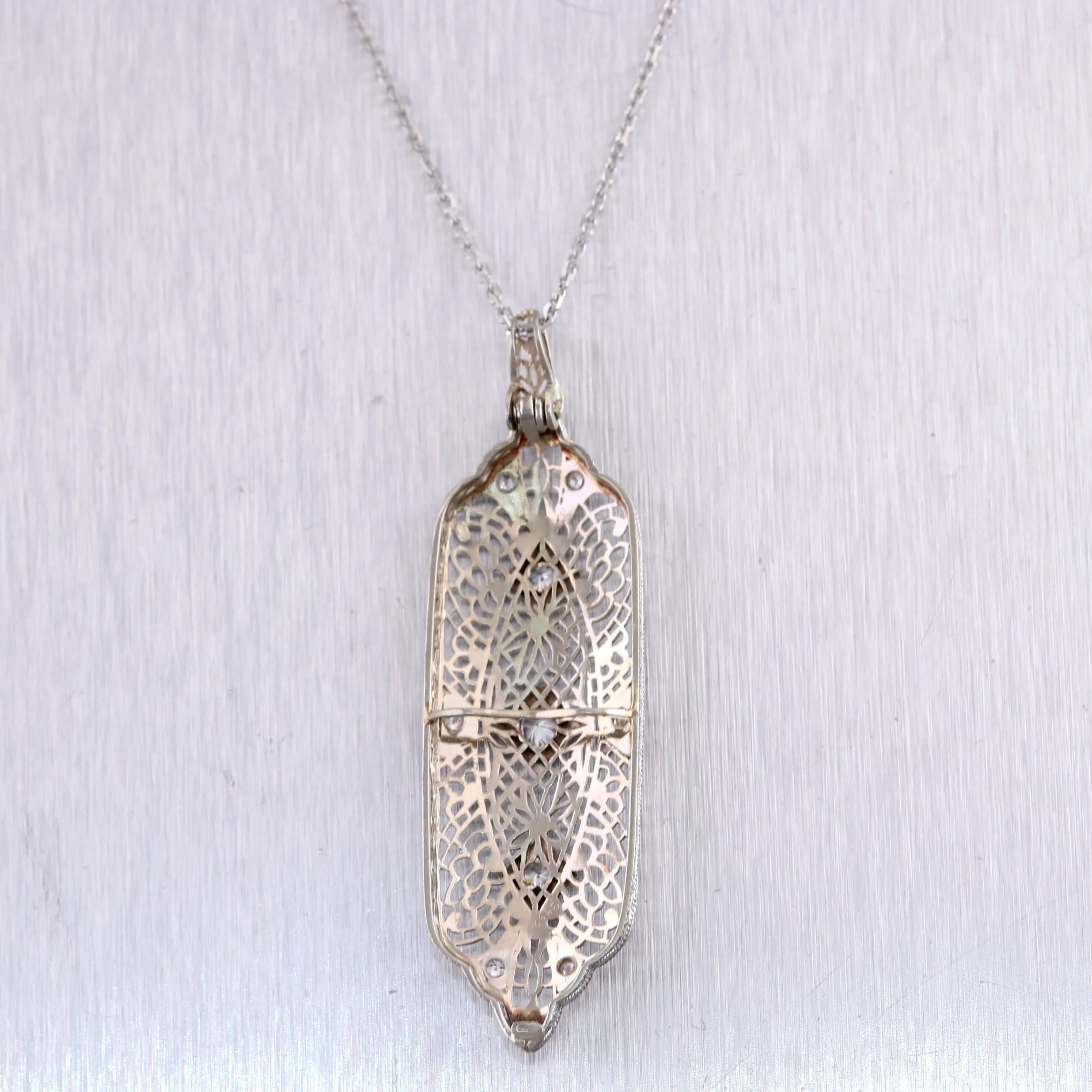 1920's Antique Art Deco 14k White Gold 0.52ctw Diamond Filigree 22" Necklace