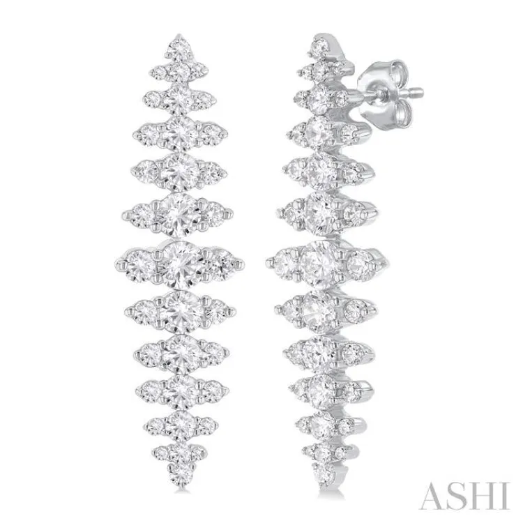 2 ctw Waterfall Round Cut Diamond Fashion Earring in 14K White Gold