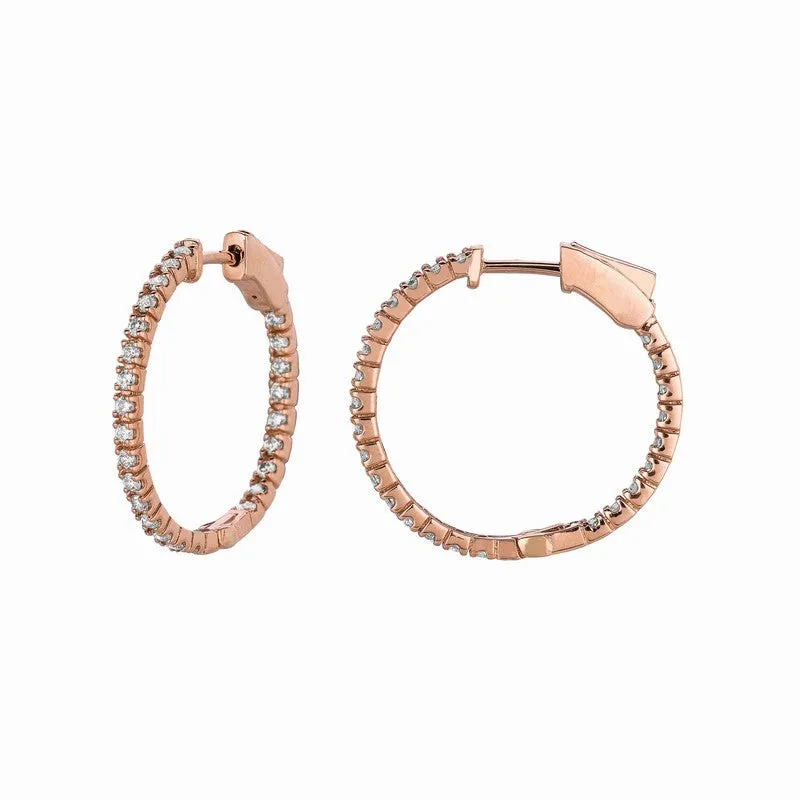 2 POINTER HOOP EARRINGS/PATENTED SNAP LOCK 14K GOLD (1 CTW)