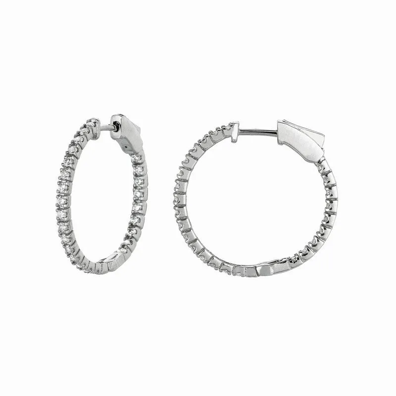 2 POINTER HOOP EARRINGS/PATENTED SNAP LOCK 14K GOLD (1 CTW)