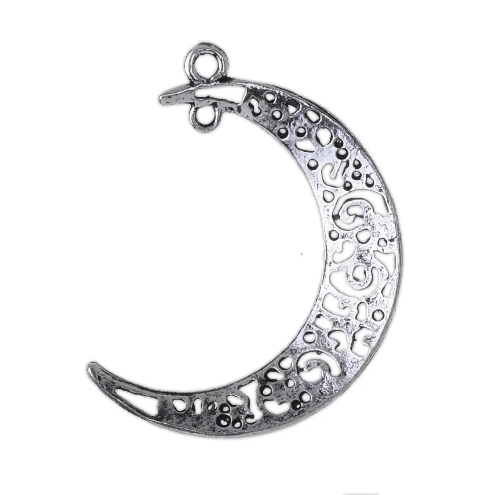 20 Crescent Moon Charms Antique Silver Celestial Charms 30x41mm Moon Filigree Charm/Moon Connectors