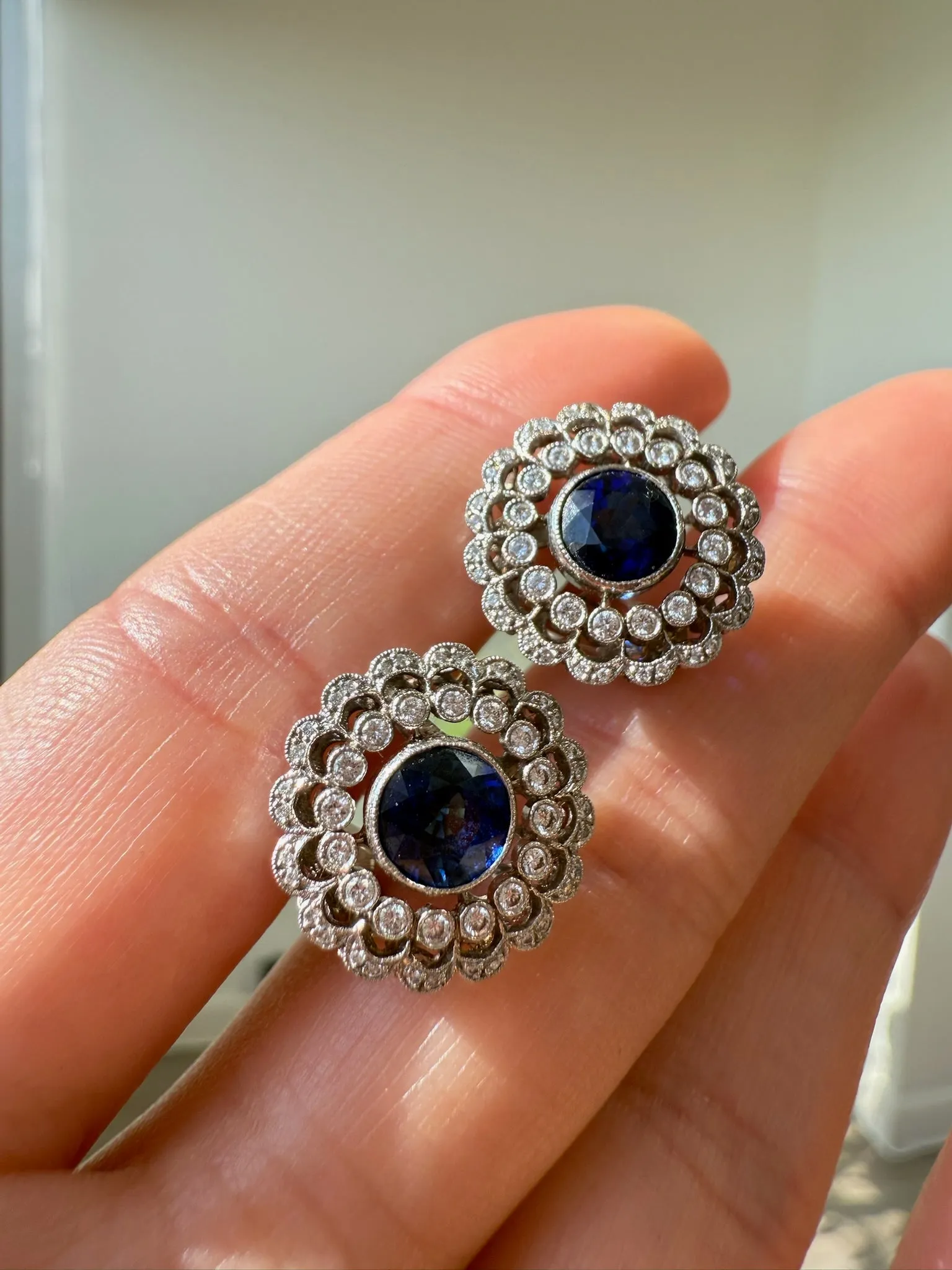 2.00ctw Diamond & 1.50ctw Blue Sapphire Cluster Earrings, 14k