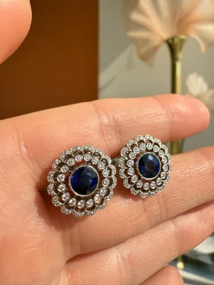 2.00ctw Diamond & 1.50ctw Blue Sapphire Cluster Earrings, 14k