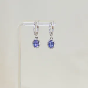 2.02ctw Oval Sapphire Halo Dangle Earrings
