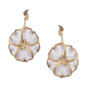 20K Affinity Carved Chalcedony Flower Drop Earrings
