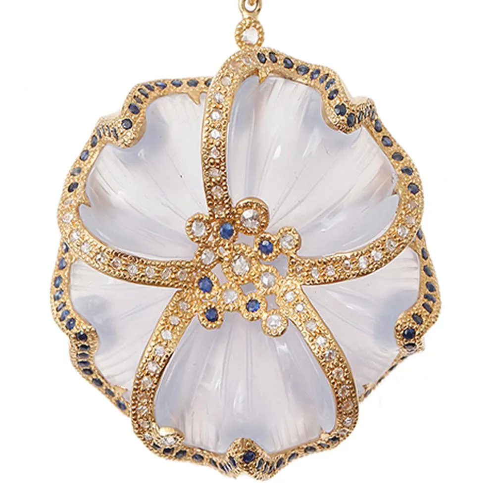 20K Affinity Carved Chalcedony Flower Drop Earrings