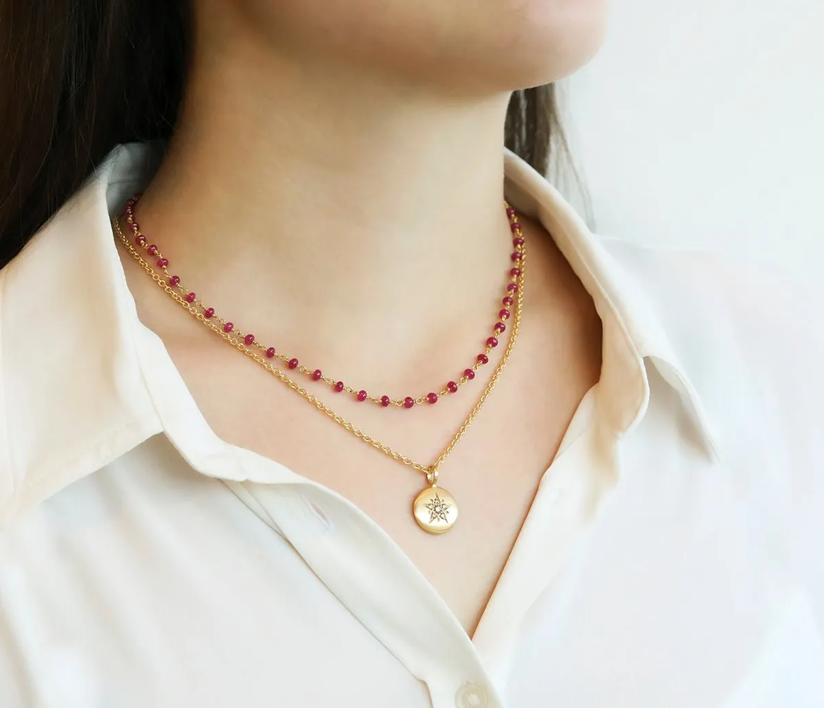 20K Gold Medium "Lentil" Pendant with Cognac Diamond Star Shape